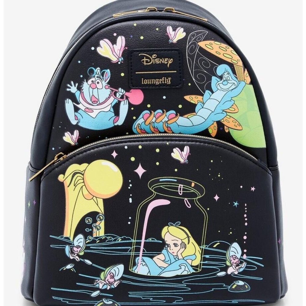 Loungefly Disney Alice In Wonderland Mini Backpack Glow In The Dark Psychedelic